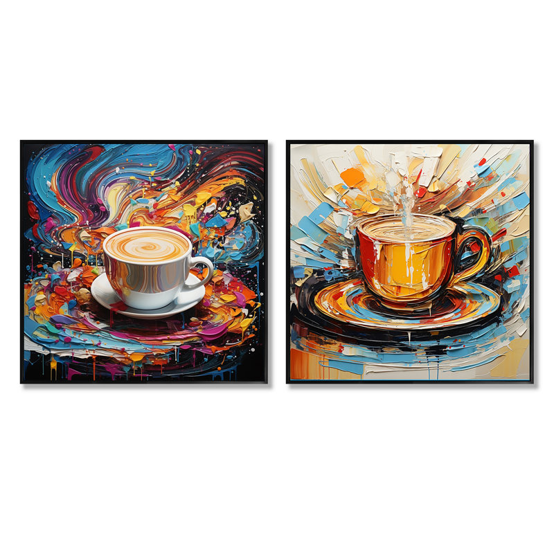 Ensemble de 2 tasses à café multicolores Popart, Cadre flottant noir, H 16 po x l 33 po