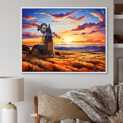 Windmill Evening Glow Meadows - Wind Turbines, art mural