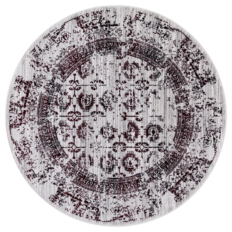 Tapis gris tissé à la machine Queenan, Rond 7 pi 10 po
