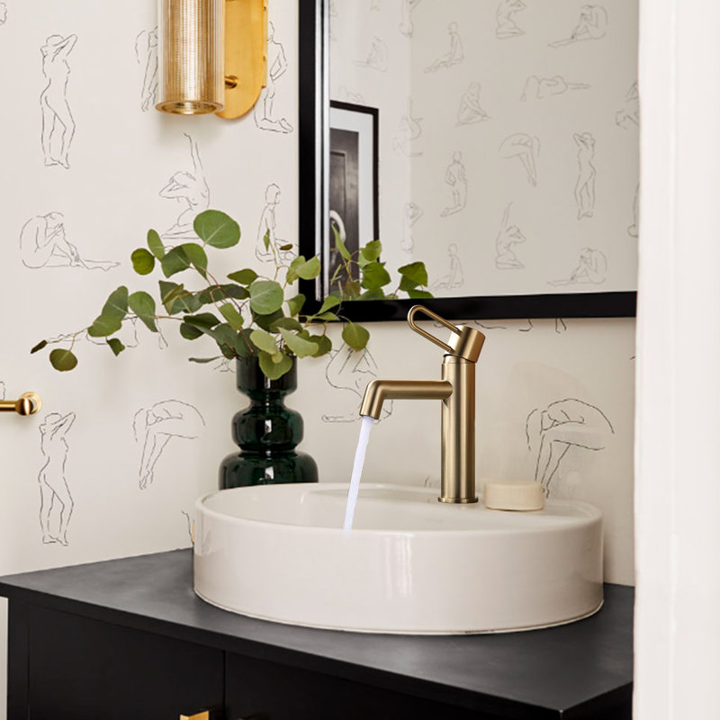 Solid Brass Single Handle Single Hole Bathroom Sink Faucet, Brushed Gold