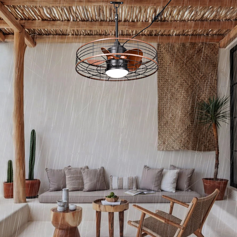 Ventilateur de plafond extérieur imperméable de 24 po avec ensemble d'éclairage à DEL à intensité variable, télécommande à 6 vitesses à moteur CC à brancher et commande APP