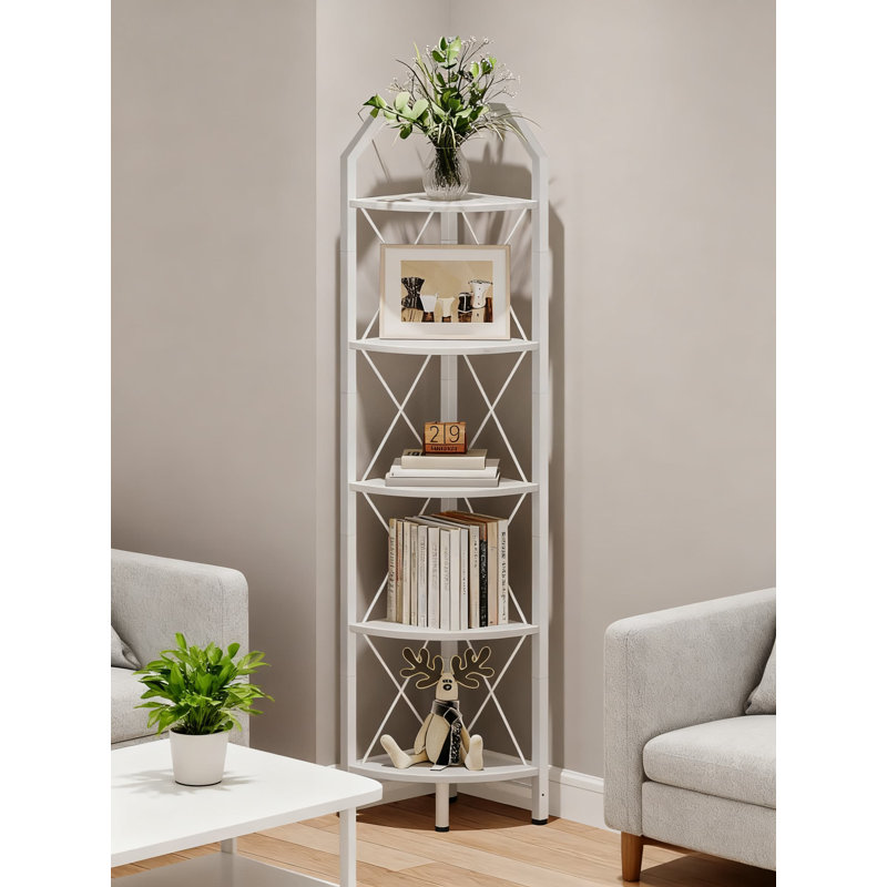 5-Tier Corner Bookshelf, Industrial Style Storage Shelf With 5 Spacious Tiers, Fan-Shaped Design For Maximizing Corner Space In Living Room, Bedroom, Home Office