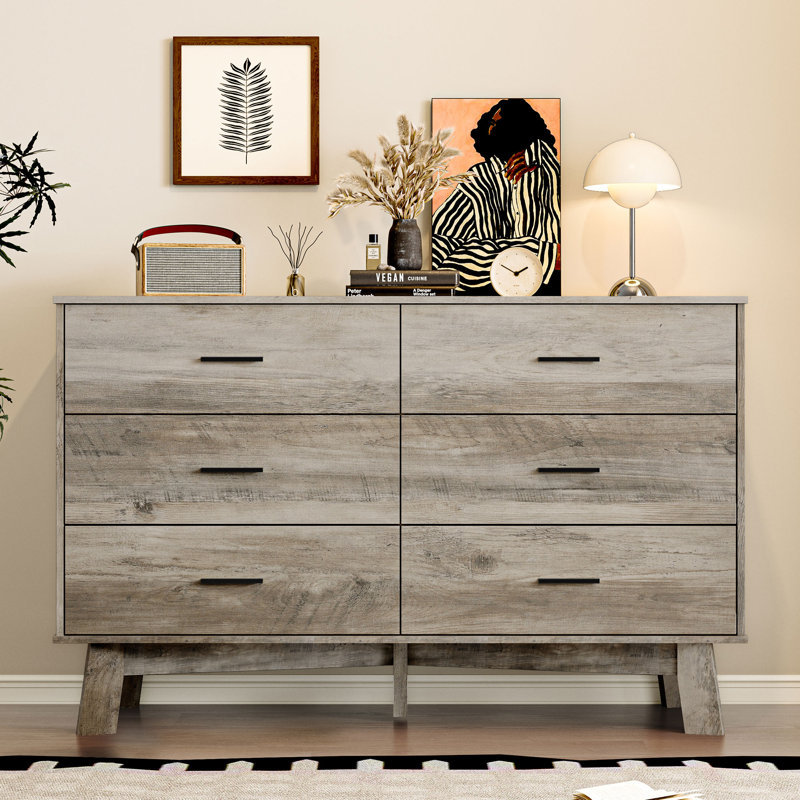 6 -Drawer Double Dresser 47.24''W MDF  Wide Chest Of Drawers With Adjustable Base For Bedroom, Living Room, Gray