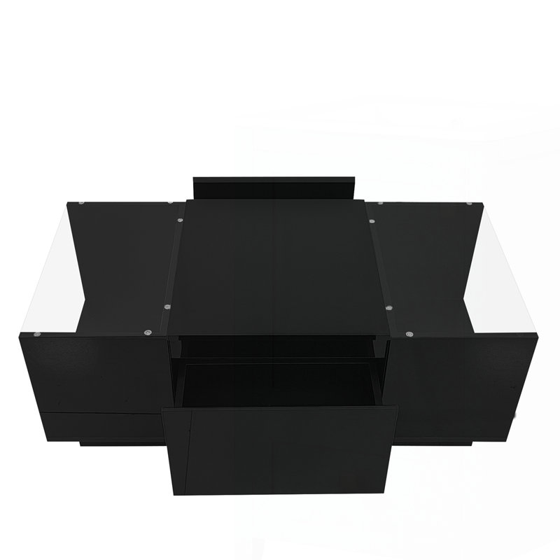 Table basse avec compartiment de rangement ouvert et 2 tiroirs cachés, Noir