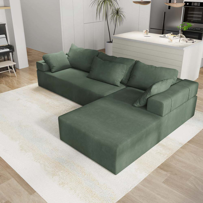 Canapé modulaire revêtu de tissu d'ameublement Kurland, Chenille verte