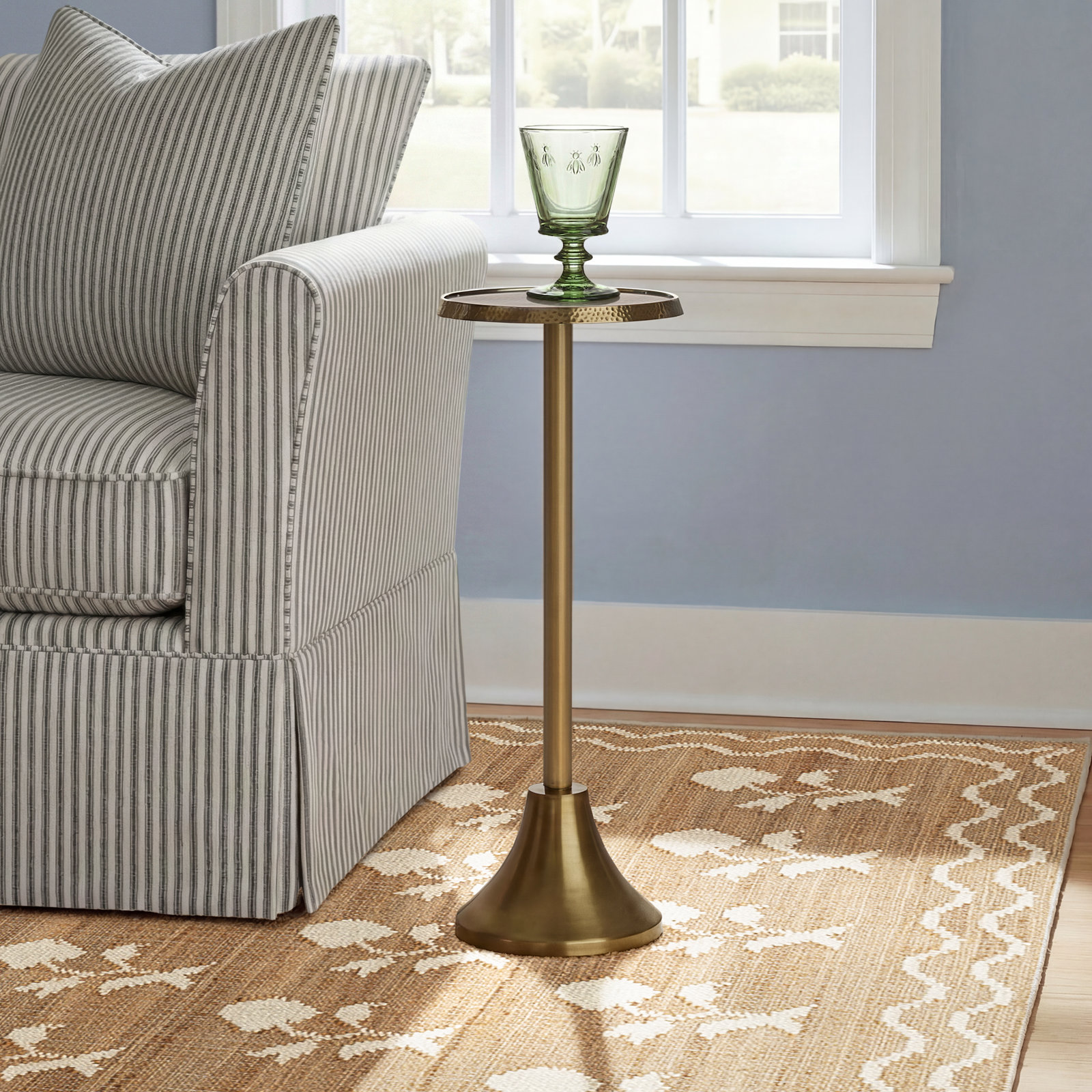 Deanna End Table, 23" H x 9" W x 9" D, Burnished Gold Base/Burnished Gold Top