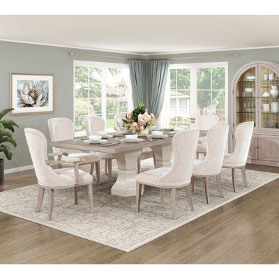 Ensemble de table à manger extensible 9 pièces en bois gris et blanc