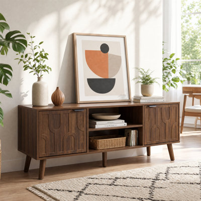 47.2" Mid-Century Modern Walnut TV Stand with Storage for TVs up to 48", Walnut