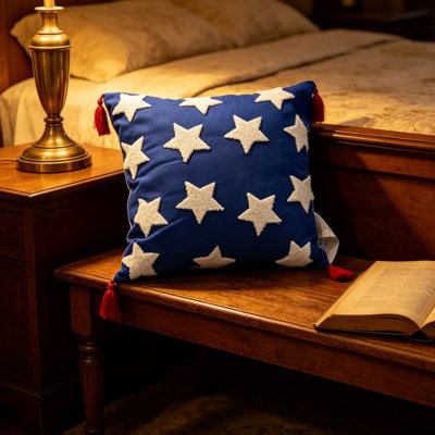 Star Decorative Throw Pillow WithTassels Patriotic  Pillow For Independence Day Home Decor