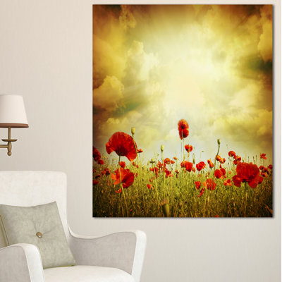 Coquelicots rouges sur fond grunge - reproduction de photo sur toile tendue