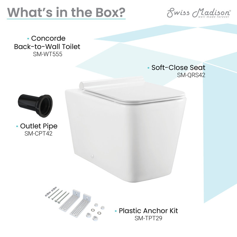 Concorde Square White Ceramic Back-to-Wall Toilet with Soft Close Seat