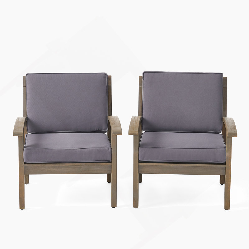 Chaises de patio à cadre en bois, Coussin gris / cadre gris foncé