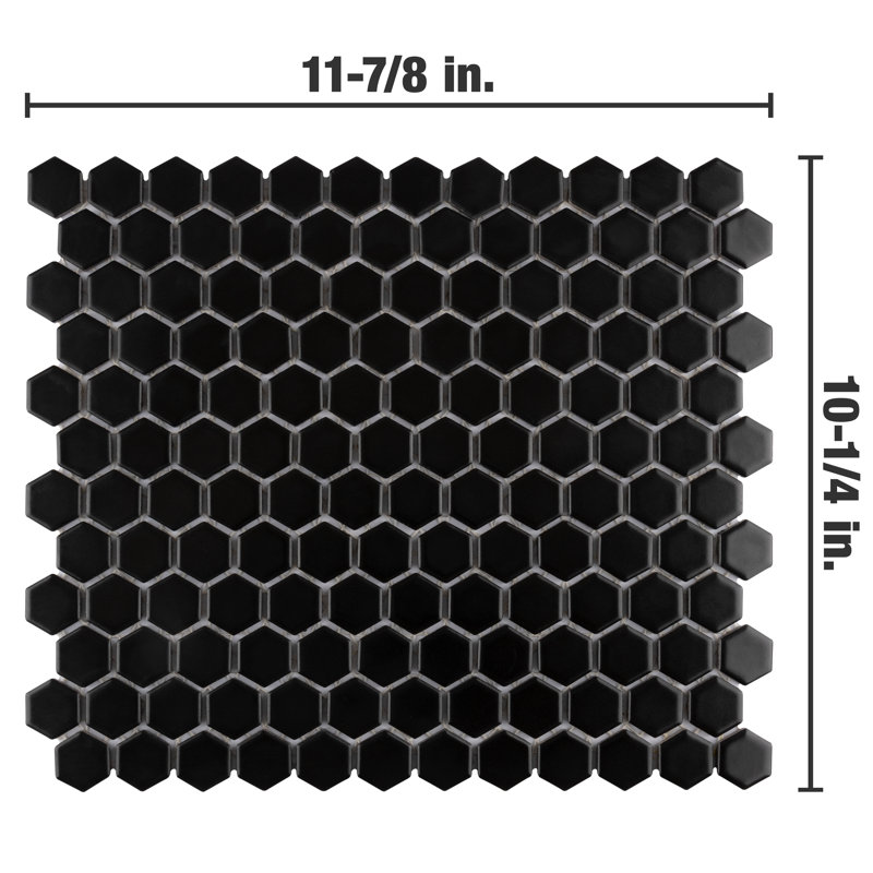 Metro 1" Hex Matte Black 10-1/4" x 11-7/8" Porcelain Mosaic Tile