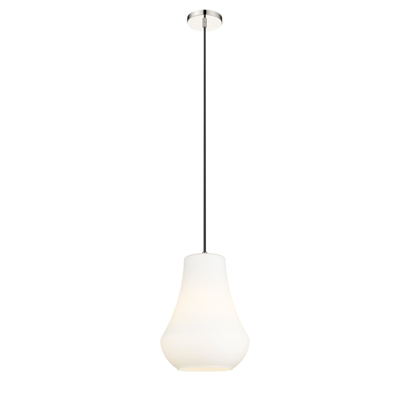 Luminaire suspendu en forme de cloche à 1 lumière Tilsworth, Blanc mat, Nickel poli, H 136 po x l 11,75 po x P 11,75 po