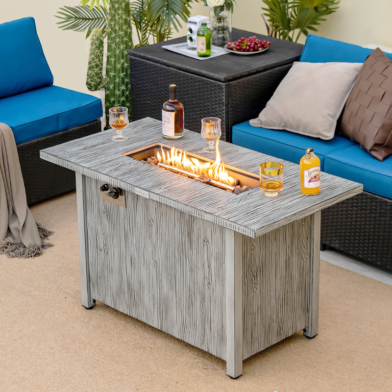 Table de foyer d'extérieur carrée 32 po avec couvercle et pierres de lave 50 000 Btu Costway, gris