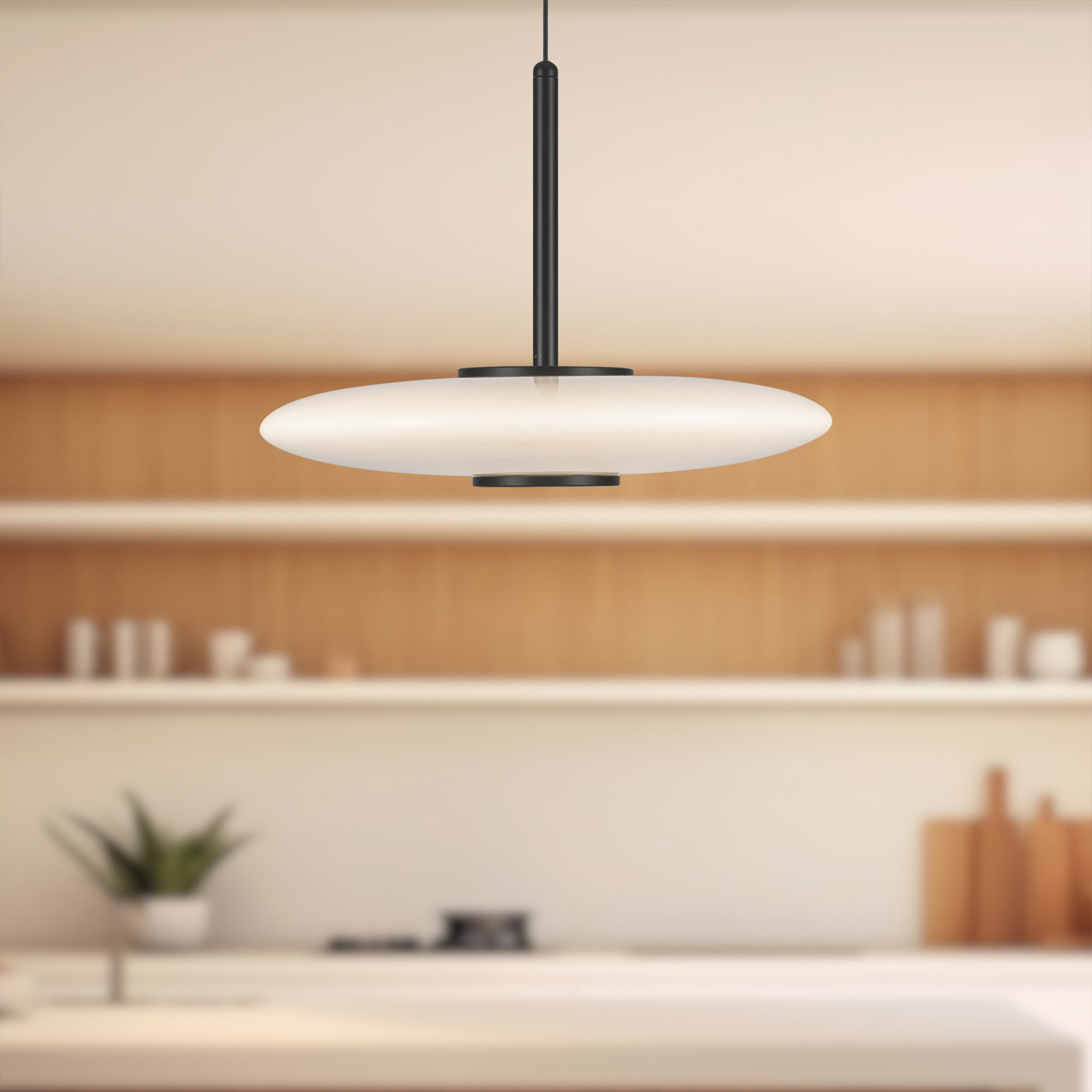 Harden 17-In Glass LED Pendant, Black, Glossy Opal