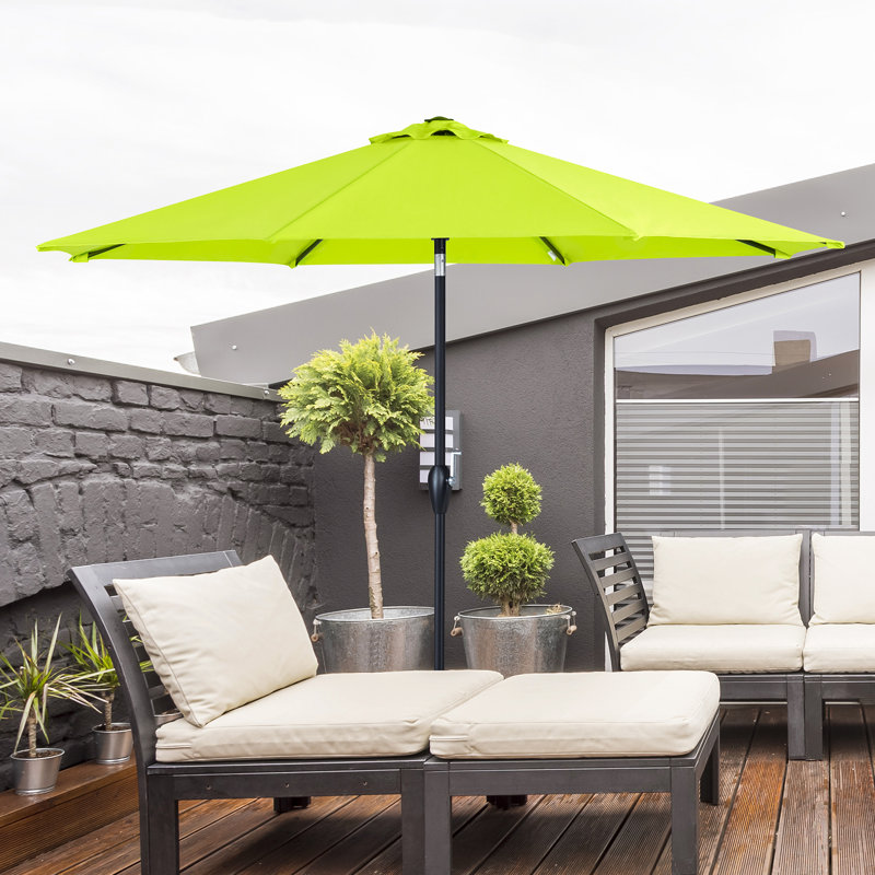9ft Patio Umbrellas Outdoor Table Market Umbrellas with Crank and Pust Button Tilt, Wood Color Pole, Apple Green