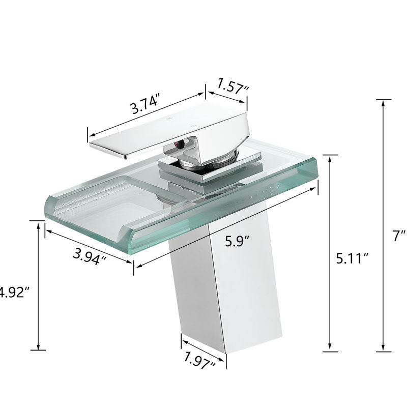 Bathroom Deck Mounted Led Faucet: 3 Colors Changing Waterfall Spout, Single Handle, Hot Cold Water Mixer, Ceramic Core Valve Sink Color Hole Mount, Brass Material