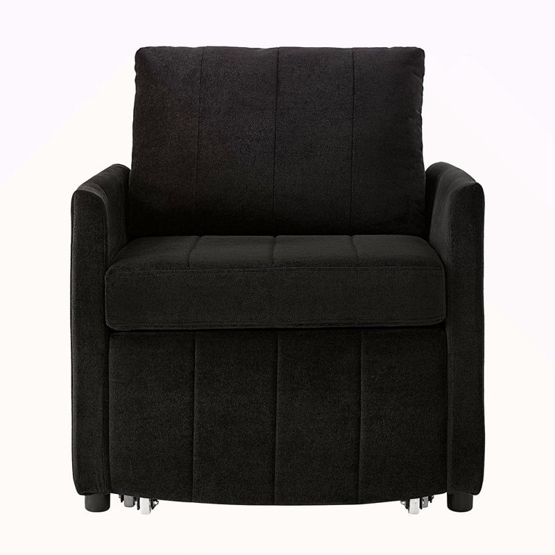 Jad Convertible Chenille Sleeper Sofa with Adjustable Backrest & Storage, Black