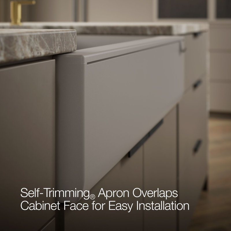 Cairn Undermount Single-Bowl Farmhouse Kitchen Sink with Faceted Design, Matte Taupe, Glossy