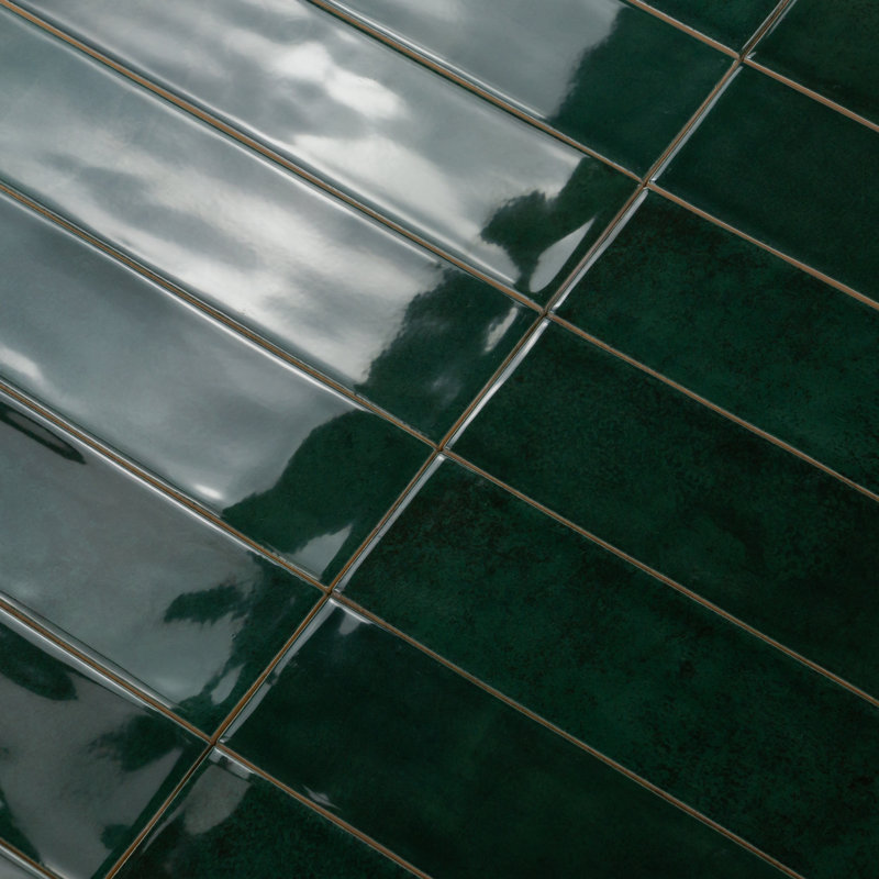 Mila 3" x 12" Zellige Subway Wall Tiles, Emerald Green