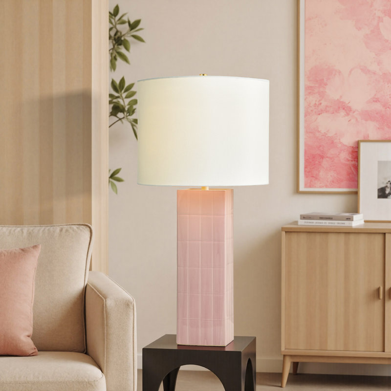 Lampe de table Tamara Day pour Stylecraft Augustus - pivoine rose - abat-jour blanc cassé