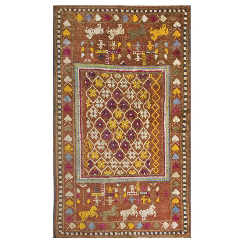 Antique Artistic Animal and Geometric People Design Indian Agra Rug