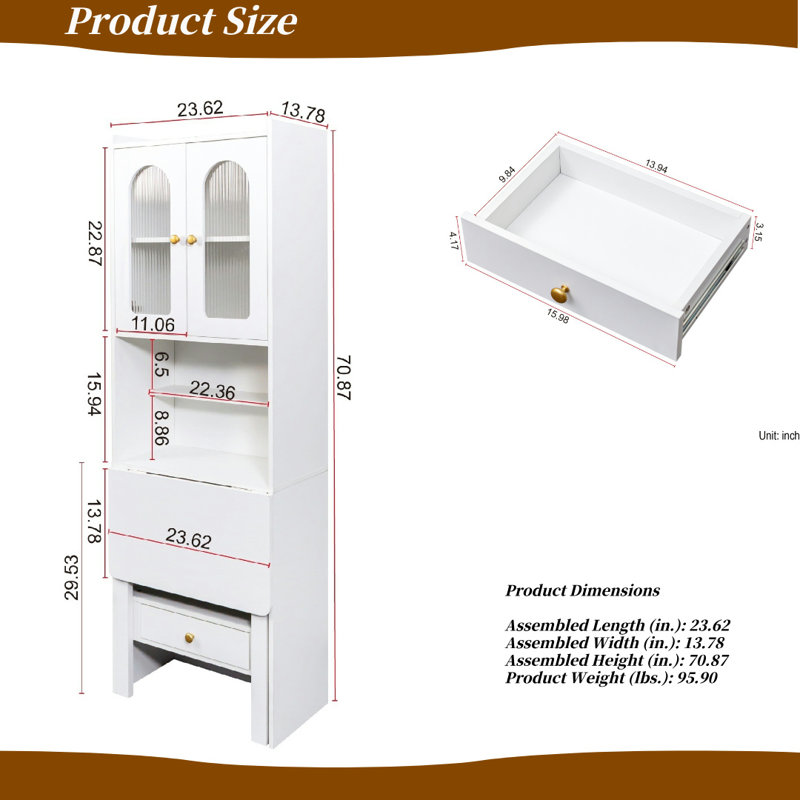 Multi-Functional Foldable Writing Desk with Convertible Bookshelf, Shelves, Drawer