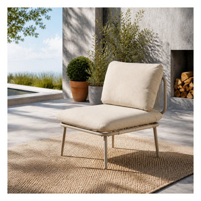 Fauteuil modulaire modulaire d'extérieur sans accoudoirs avec coussin de 4 po d'épaisseur, structure en acier résistant aux intempéries, blanc cassé