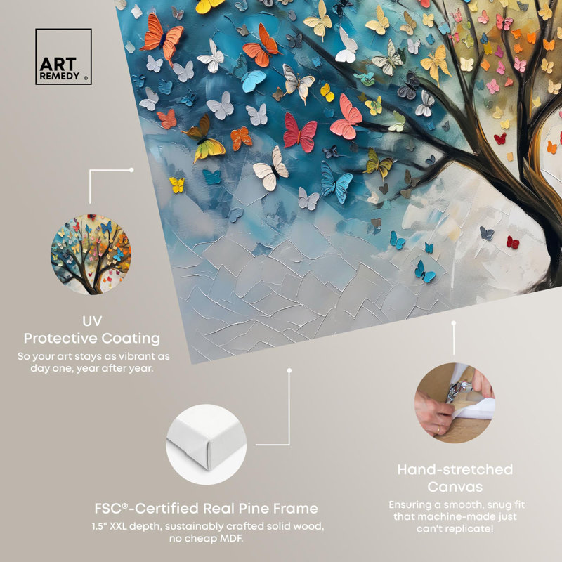 Colorful Butterfly Tree Wrapped Canvas Art, 24" x 16"