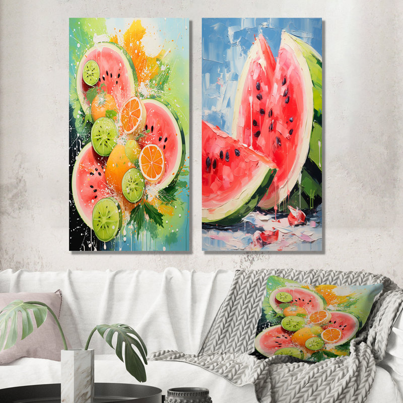 «Summertime Watermelon Fruit I», ensemble de 2 reproductions d'art sur toile, Toile tendue, H 28 po x l 25 po
