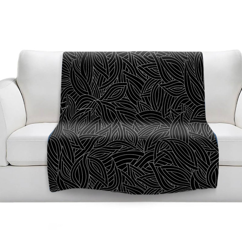 Couverture en sherpa doux leaves black, l 68 po x L 80 po