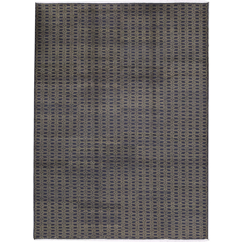 Tapis bleu marine noué à la main de haute qualité