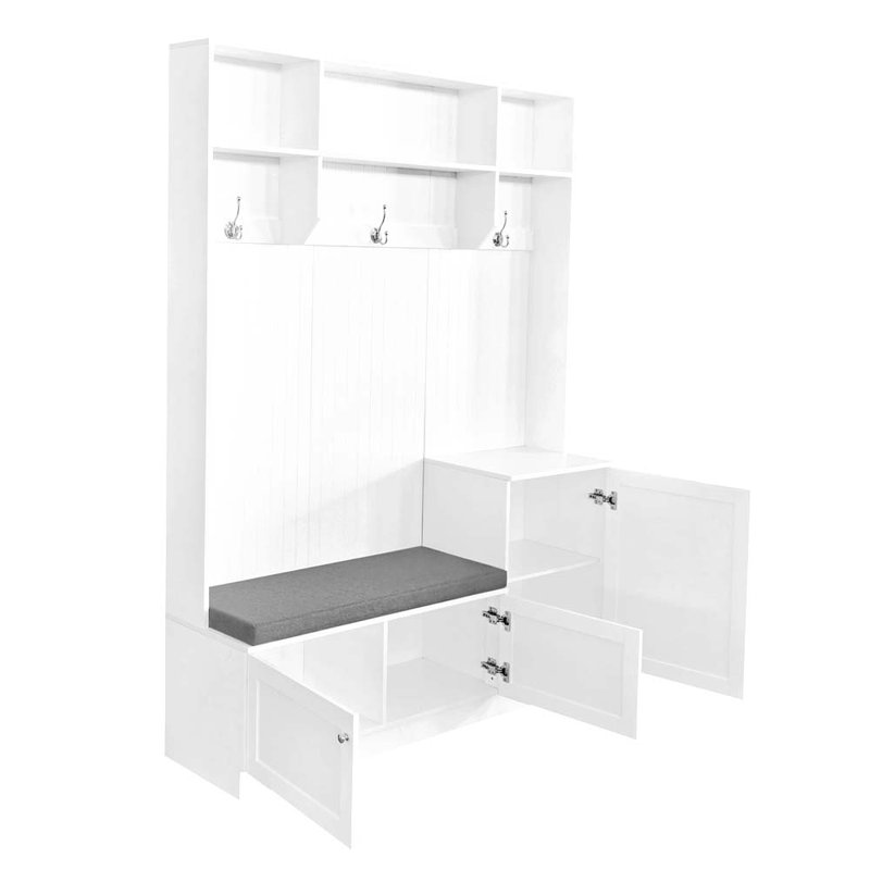 Armoire à chaussures fonctionnelle avec banc et coussin, Blanc