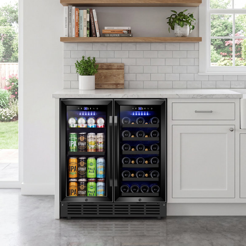 30 Inch Dual Zone Wine and Beverage Refrigerator with LED Lighting, Adjustable Shelves, and Safety Door Locks - Holds 29 Bottles & 110 Cans, Freestanding or Built-In
