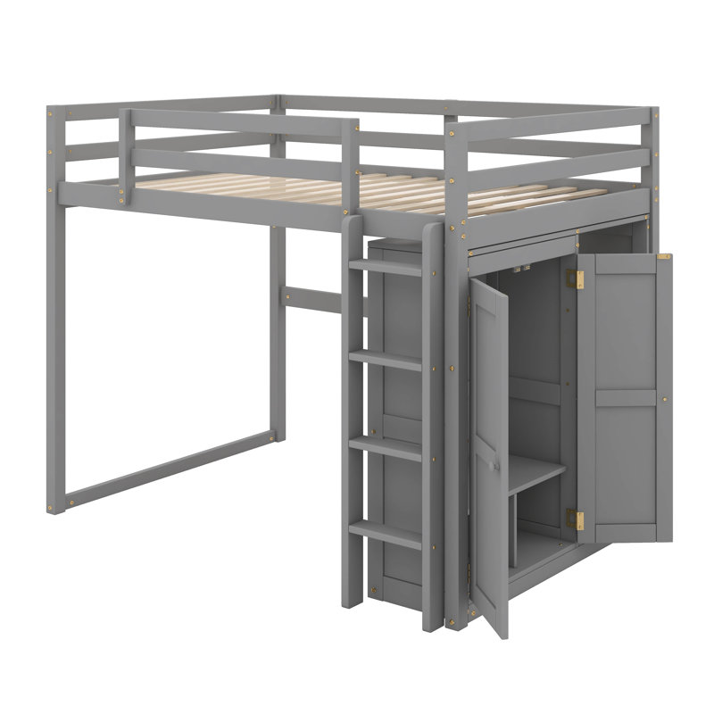 Lit mezzanine double avec tablettes et DEL, Gris