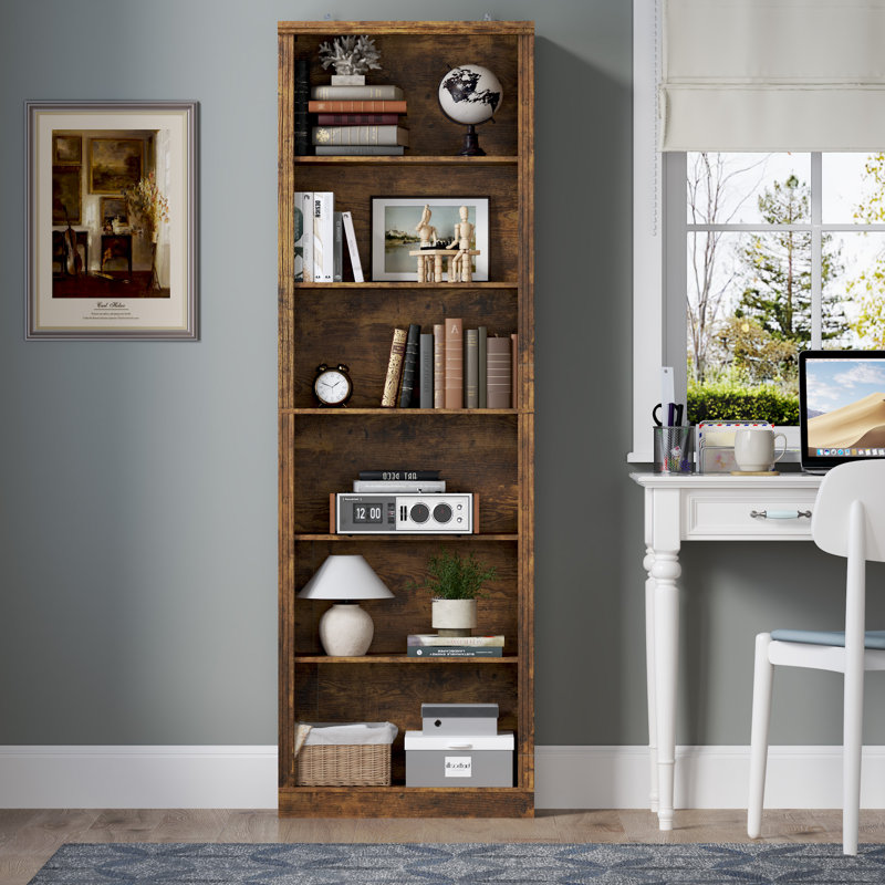 6-Tier Fixed Shelf Bookcase, 75" Tall Heavy-Duty Storage with Tip-Resistant Design, Rustic Brown