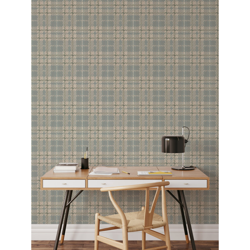 Rouleau de papier peint L 10 pi x l 24 po Clark Plaid, Bleu bord de lac, Autocollant, PVC