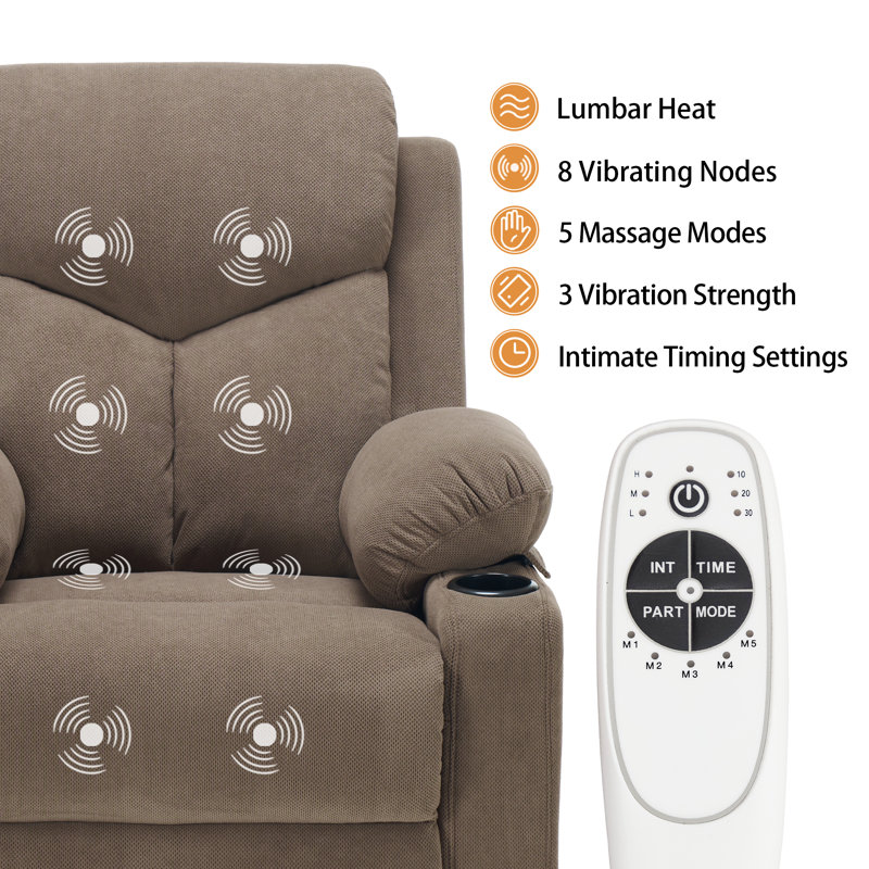 Electric Power Lift Recliner Chair Sofa with Massage and Heat for Elderly, USB and Type-C Ports, Cup Holders, Infinite Position (Brown)
