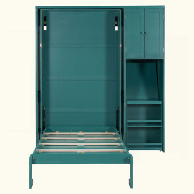 Lit escamotable mural rotatif avec bibliothèque, armoire supérieure, bureau extensible et rangement latéral