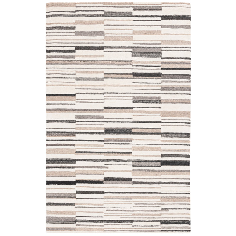 Kricia Hand Tufted Wool/Cotton Abstract Rug in Ivory/Gray, Rectangle 5' x 8'