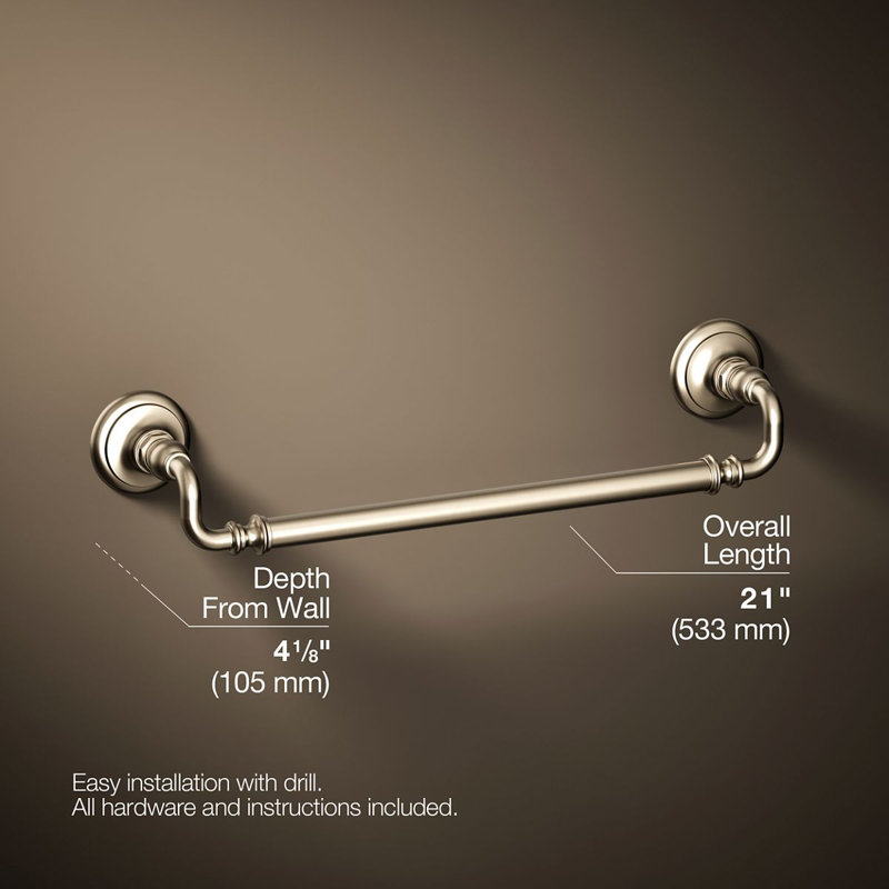 Artifacts® Wall Mounted Towel Bar, 3" H x 21" W x 3.5" D, Vibrant Brushed Bronze