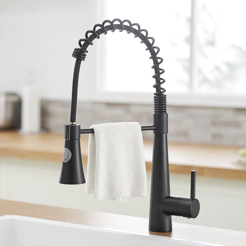 Robinet de cuisine noir à un levier - escamotable pour un accès instantané à la poignée d'eau, Noir mat