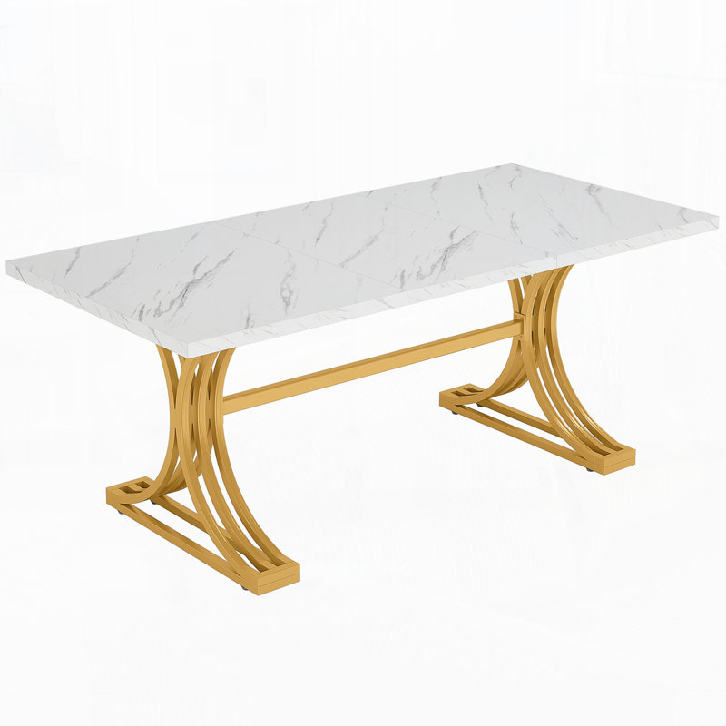 Bureau de direction moderne de 63 po, grand bureau d'ordinateur avec pieds dorés élégants
