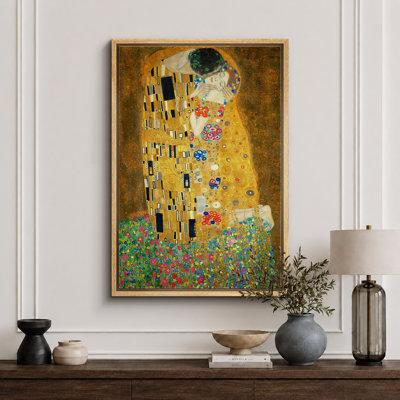 Famous Artwork "The Kiss by Gustav Klimt - Extra Large Framed Canvas Giclee Painting Print Wall Art"