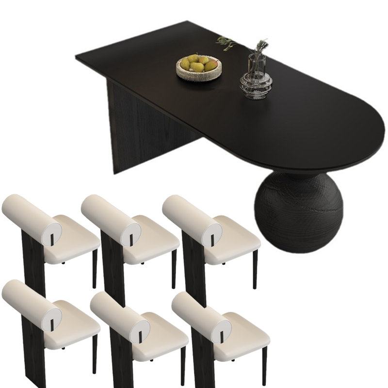 Table de salle à manger demi-ronde de style ancien, Noir, noir, noir, noir, H 29,5 po x L 55,1 po x l 31,5 po