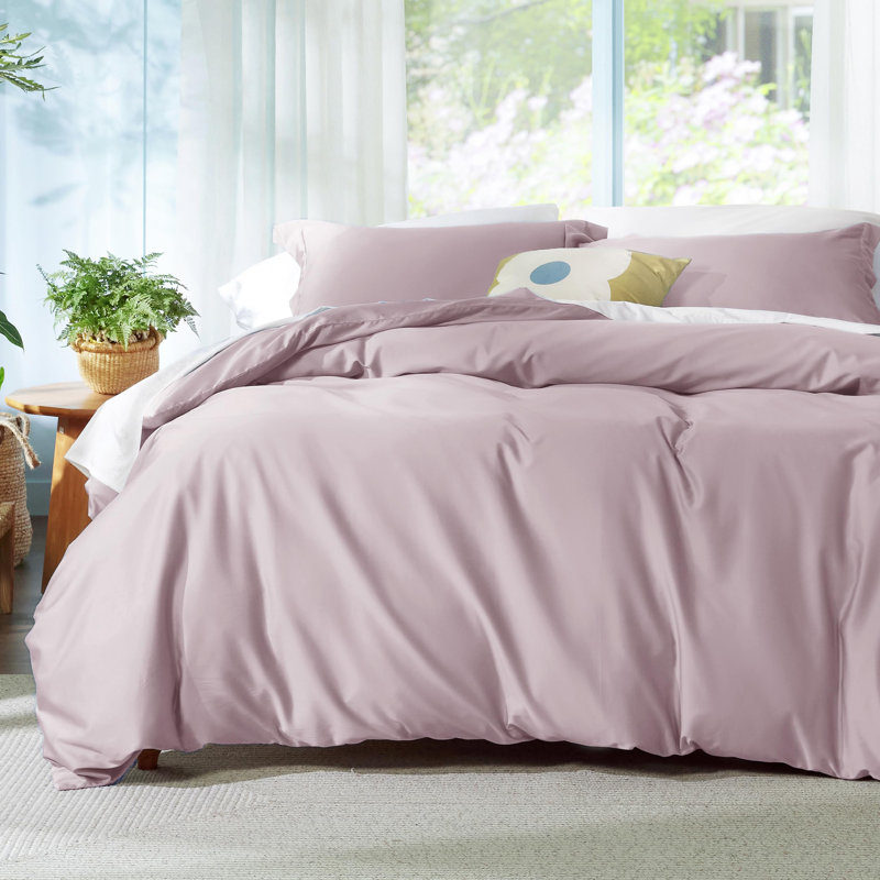 Bedsure Lyocell Cotton Hybrid Duvet Cover, Queen Duvet Cover + 2 Standard Shams, Lotus Violet