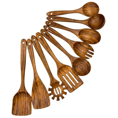 Ensemble d'ustensiles de cuisine 9 pièces, ensemble d'ustensiles de cuisine en bois, résistant à la chaleur antiadhésif, respectueux de l'environnement