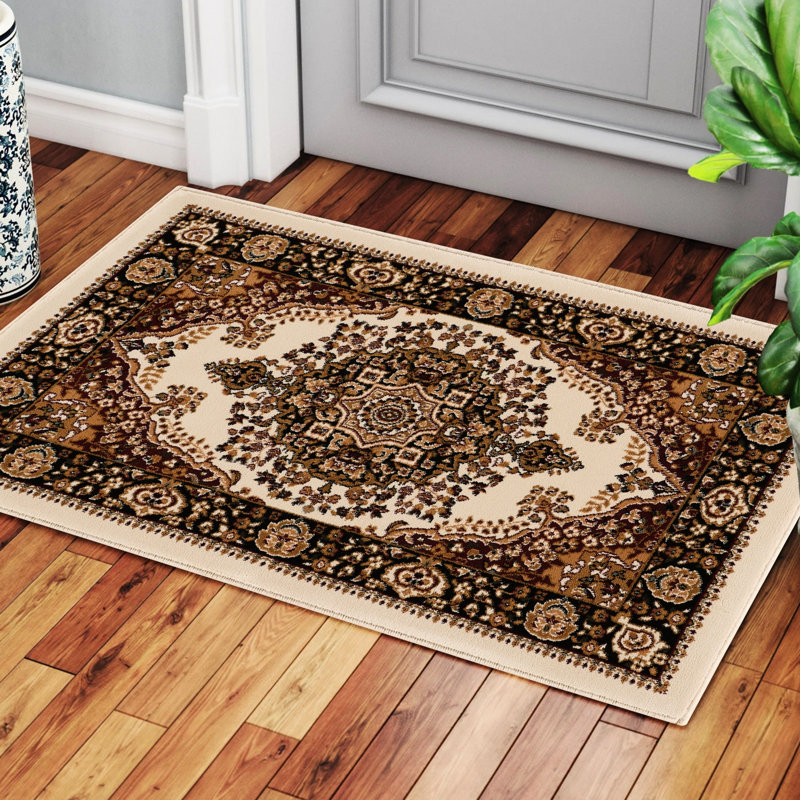 2 pi Tapis médaillon X 3 fabriqué à la machine, de style traditionnel orné, doux et 100% polypropylène, idéal pour les coins de lecture