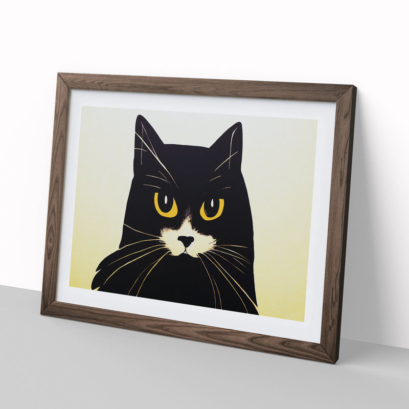 XH1022-6819X Peaceful Cat Abstract - Picture Frame Print, 25cm H x 34cm W x 2cm D, Brown
